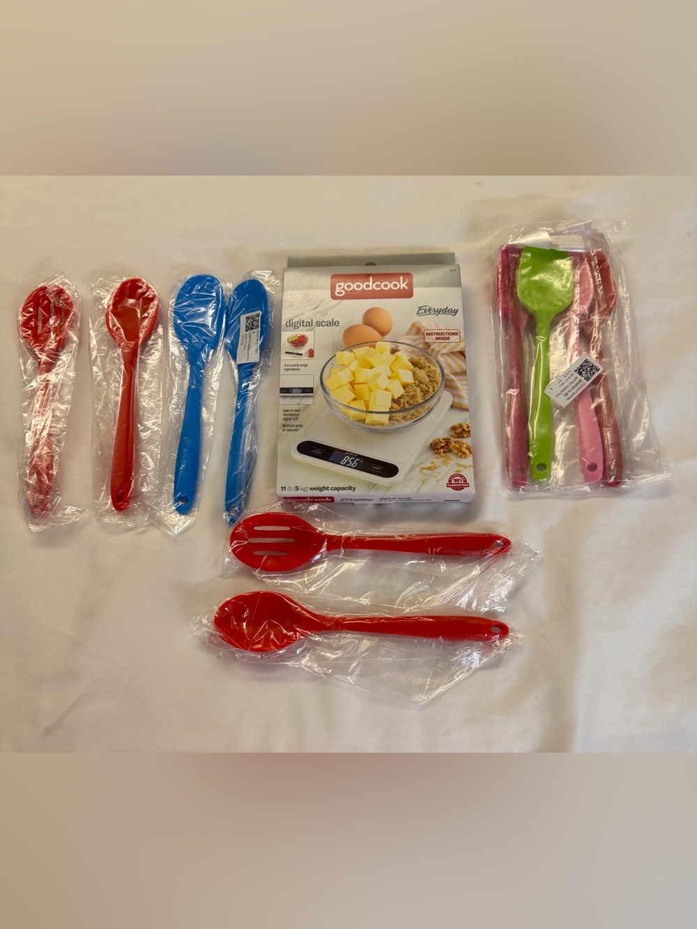 GoodCook Red Digital Kitchen Scale with Red and Blue Serving Spoons
